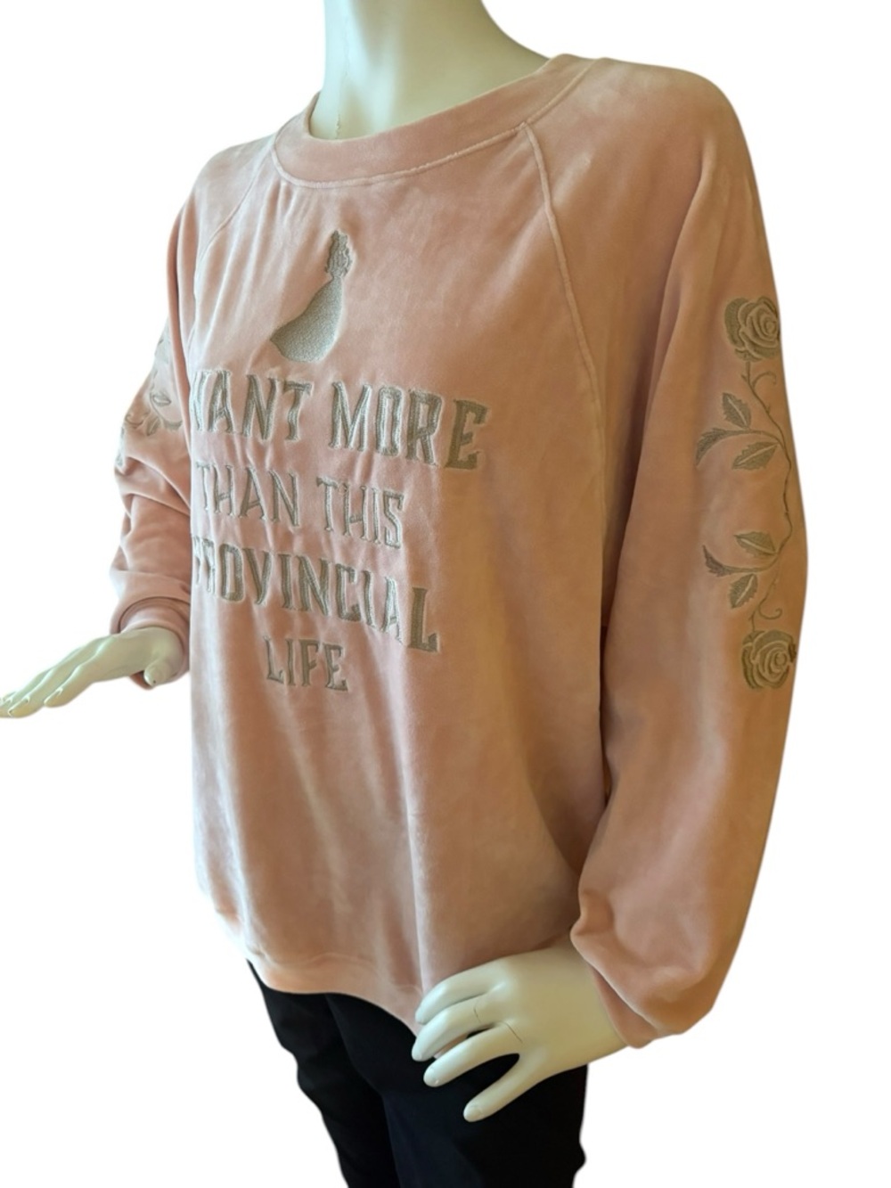 Disney Pale Pink Beauty and the Beast Velvet Crewneck Sweatshirt, M - Picture 8 of 10